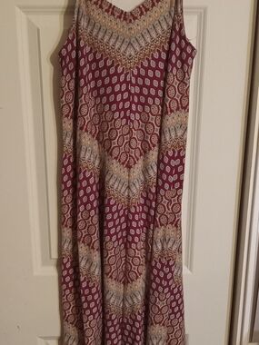 Maurices Red Printed Maxi Skirt with Geometric Medallion Pattern